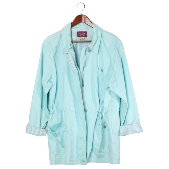 Denim and Co Windbreaker Small 70s Boho Retro Shacket Chore Jacket Gingham - Picture 2 of 12